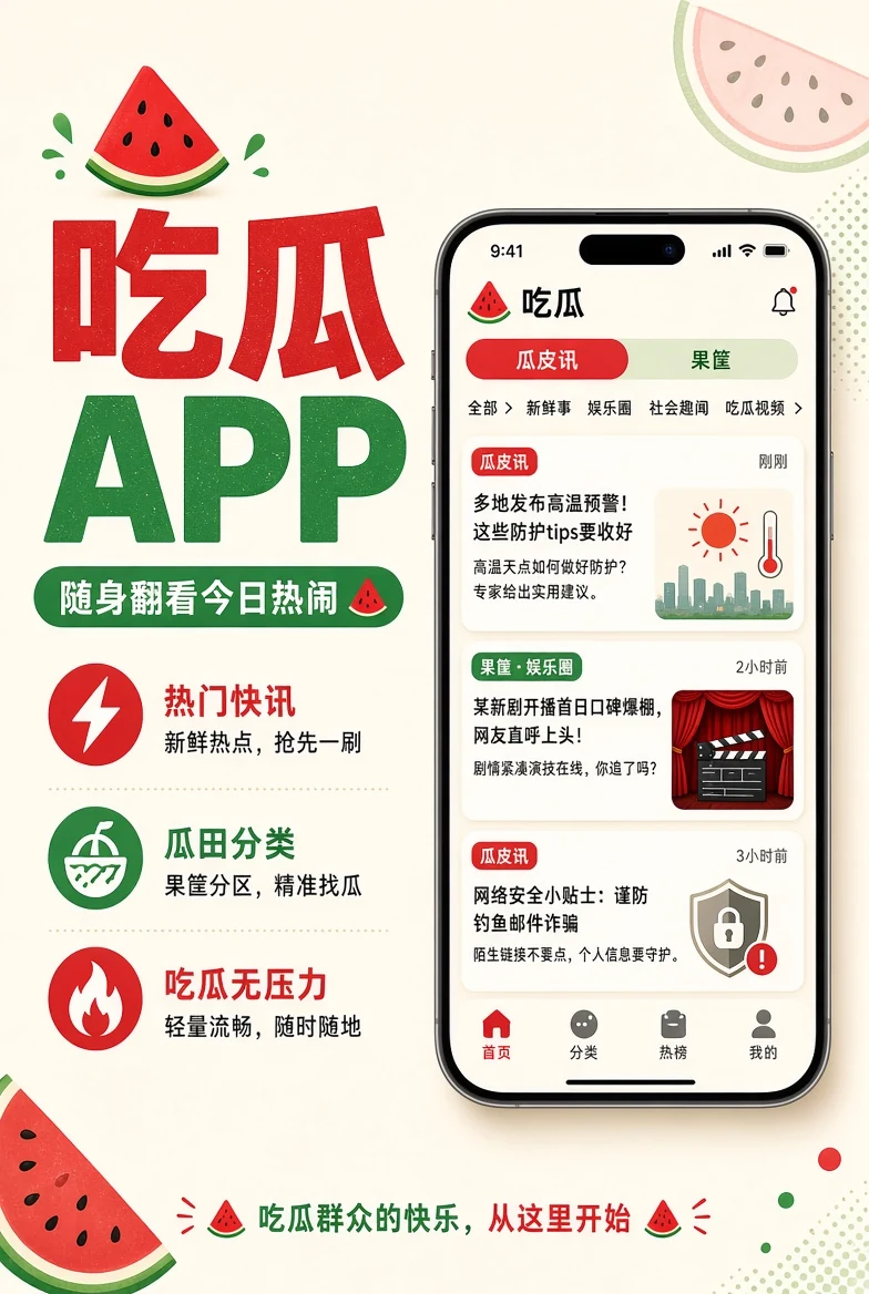 吃瓜APP移动浏览界面示意